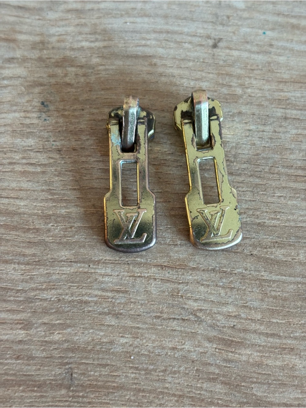 Louis Vuitton Gold Tone LV Zipper Pulls Pair